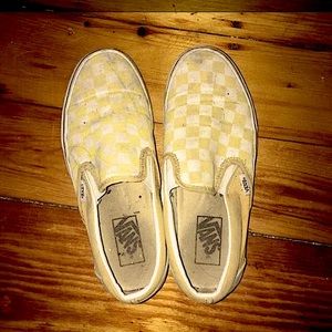 unisex checkered slip on vans yellow